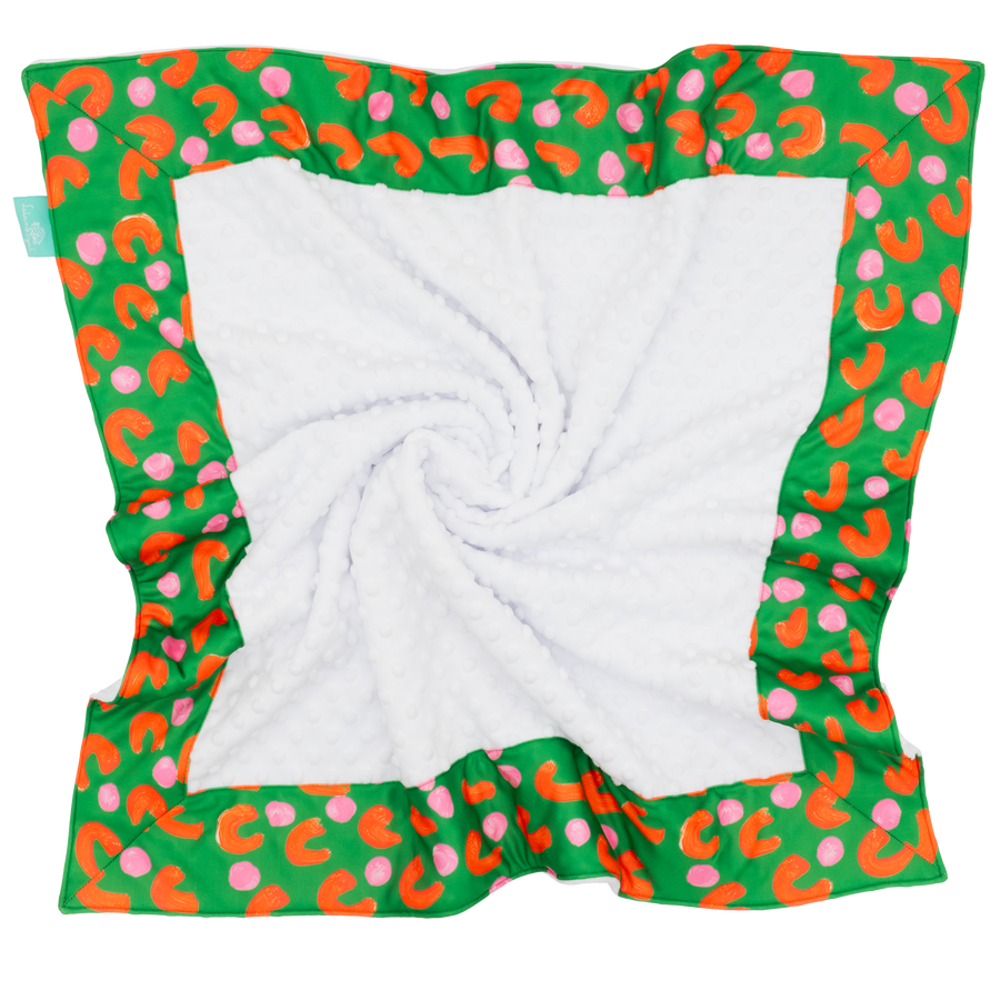 Emerald French Dots with White Minky Baby Blankie