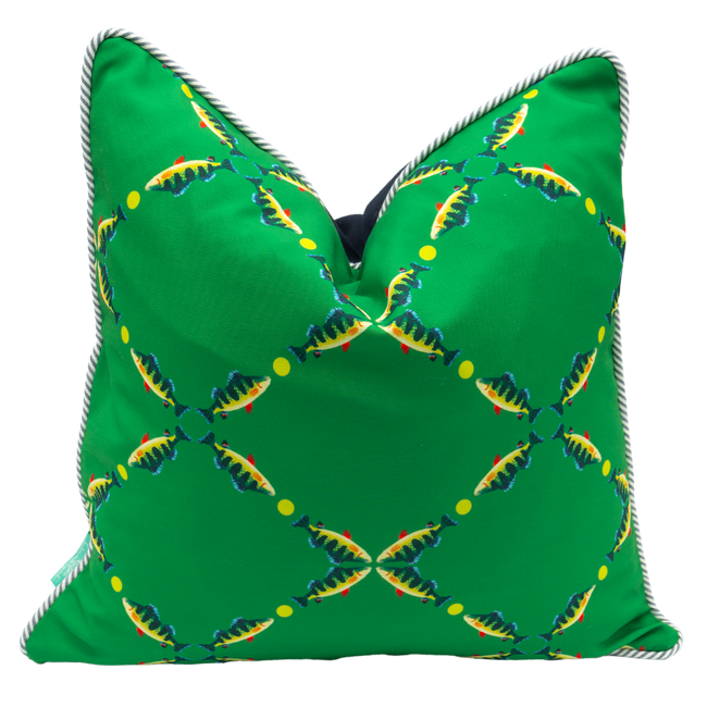 Emerald Trout Lattice/Navy/White Welt and Navy Back Indoor Square Pillow