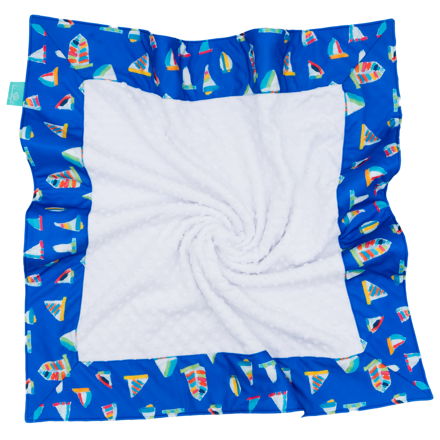 French Blue Summer Sail with White Minky Baby Blankie