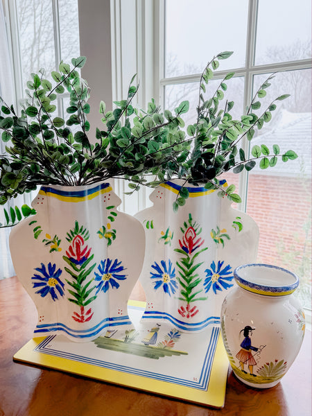 Nell Revel Smith French Country Hand-Painted Vinyl Ginger Jar Vase Sleeve Pair