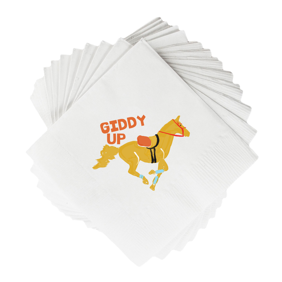 Giddy Up  White Cocktail Napkins