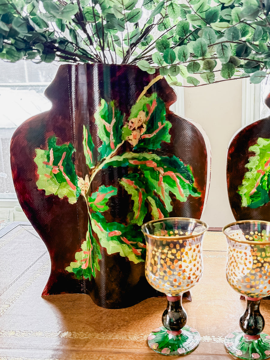 Nell Revel Smith Greenery in Chocolate Hand-Painted Vinyl Ginger Jar Vase Sleeve