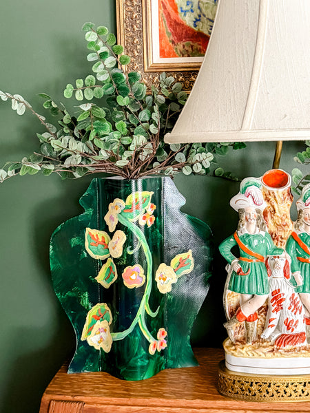 Nell Revel Smith Greens in Deep Emerald Hand-Painted Vinyl Ginger Jar Vase Sleeve