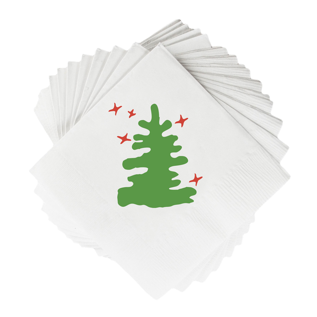 Holiday Tree White Cocktail Napkins