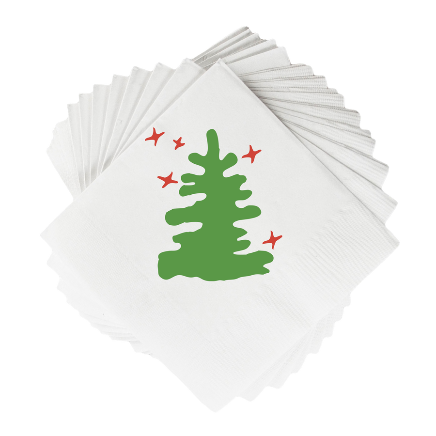 Holiday Tree White Cocktail Napkins