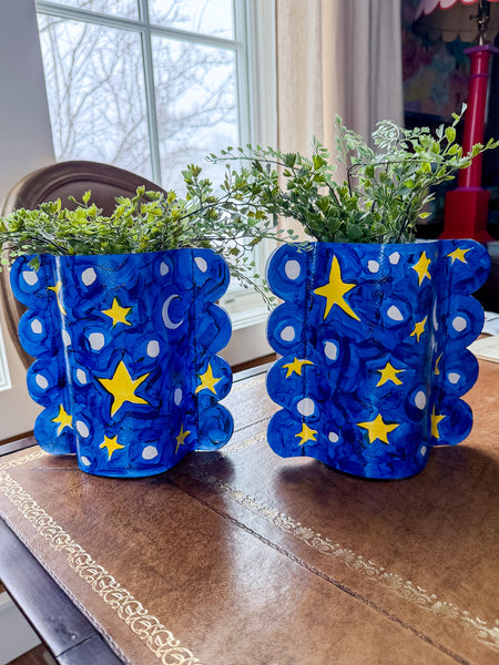 In the Darkness, Look for the Light Hand-Painted Scalloped Vinyl Vase Sleeve Pair