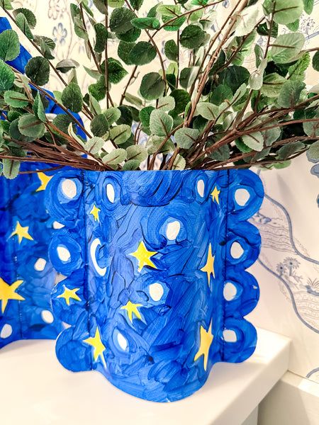 In the Darkness, Look for the Light Hand-Painted Scalloped Vinyl Vase Sleeve