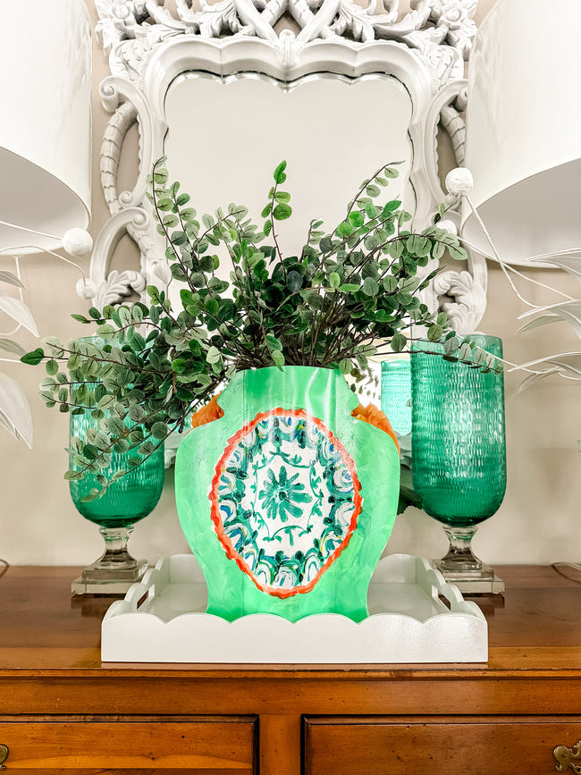 Nell Revel Smith Jade Medallion Hand-Painted Vinyl Ginger Jar Vase Sleeve