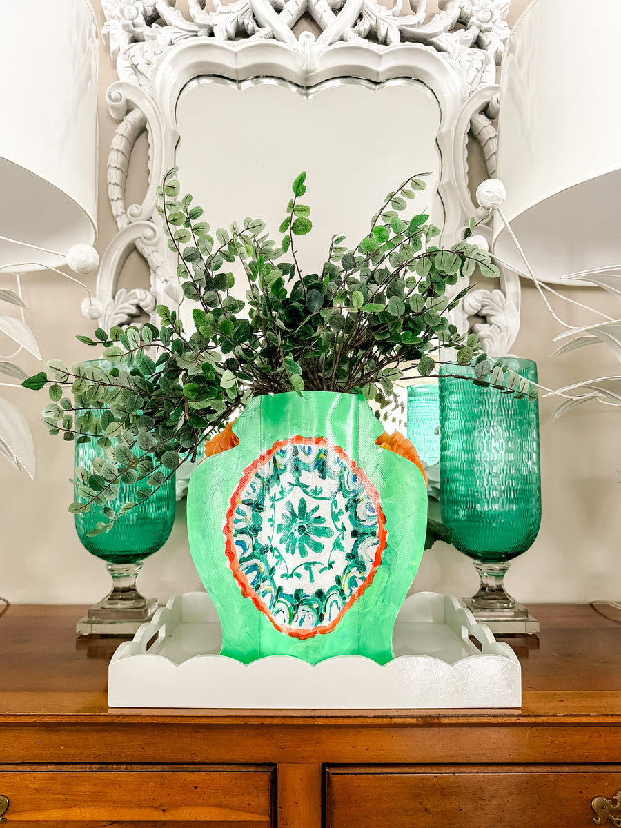 Nell Revel Smith Jade Medallion Hand-Painted Vinyl Ginger Jar Vase Sleeve