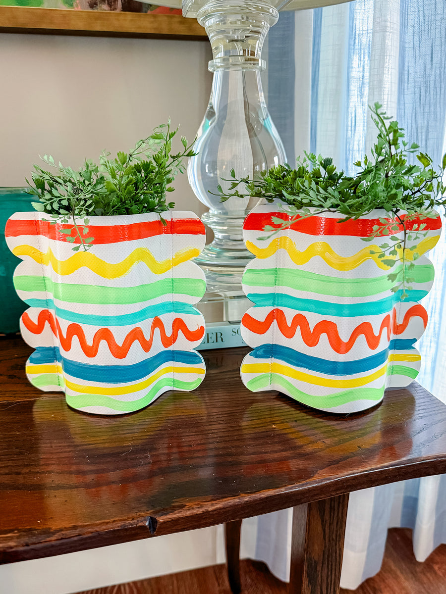 Leaps and Bounds Hand-Painted Scalloped Vinyl Vase Sleeve Pair