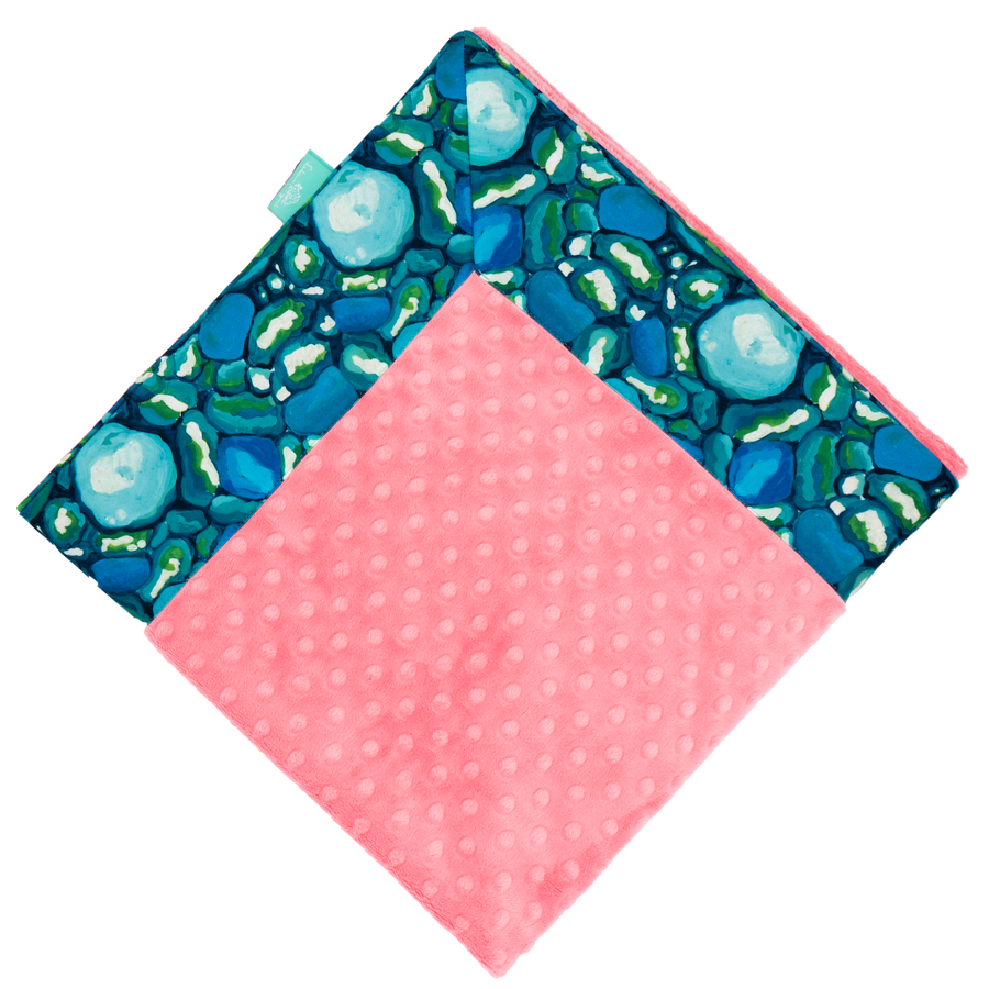 Leland Blue with Coral Minky Baby Blankies