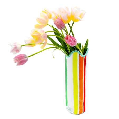 PRE-ORDER: Mother's Day Leland Gal Stripe Versatile Vessel With (12) Stem Tulip Bouquet