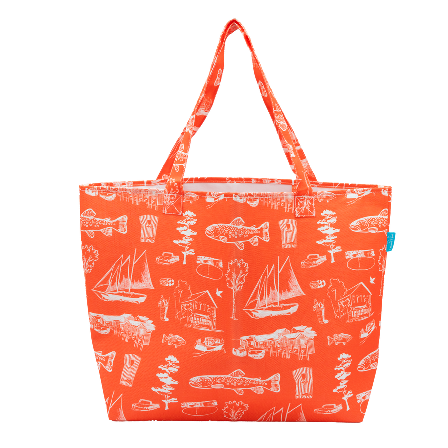 Coral Leland Toile Packable Tote