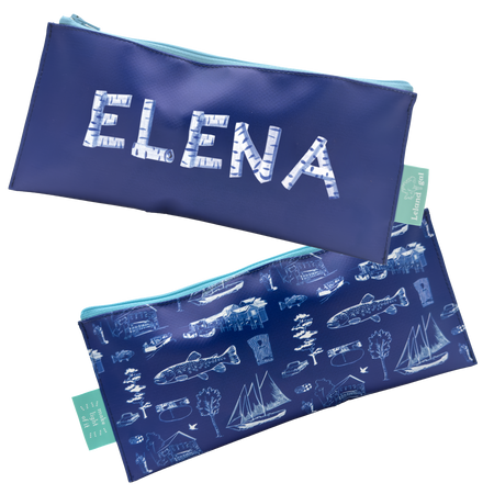 Navy Leland Toile Personalized Dew Drop Longshot Bag