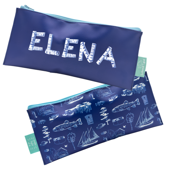 Navy Leland Toile Personalized Dew Drop Longshot Bag