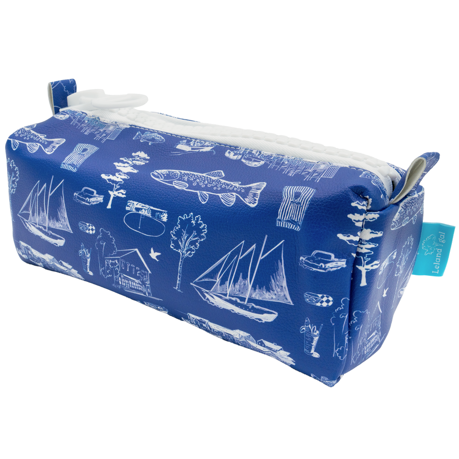 Navy Leland Toile Eco-Leather Dopp