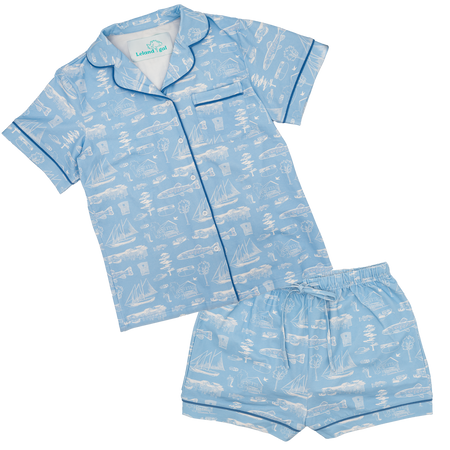Powder Blue Leland Toile Cotton PJ Short Set