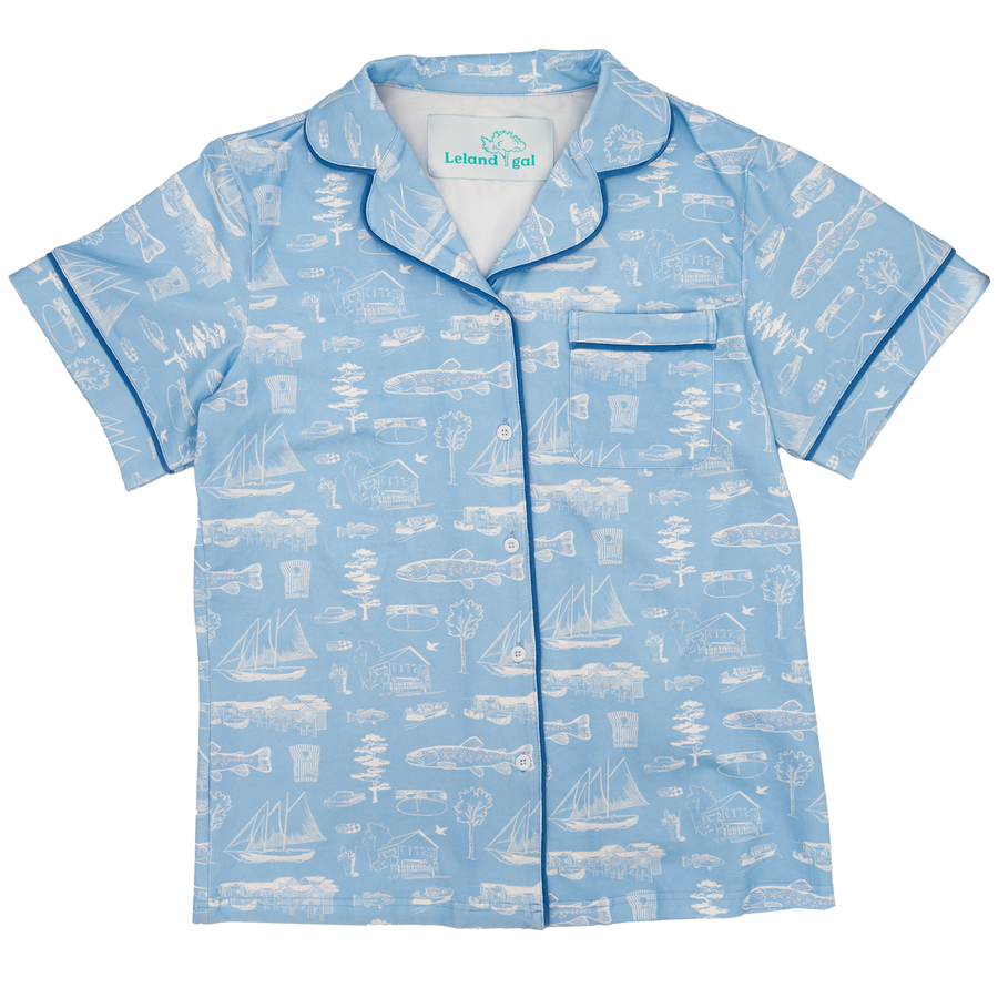Powder Blue Leland Toile Cotton PJ Short Set