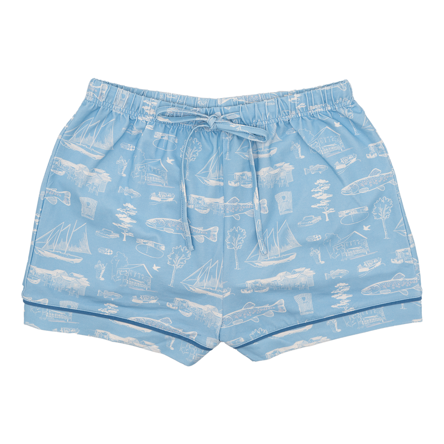 Powder Blue Leland Toile Cotton PJ Short Set