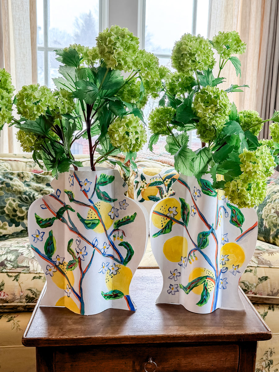 Nell Revel Smith Limoncello Hand-Painted Vinyl Ginger Jar Vase Sleeve Pair