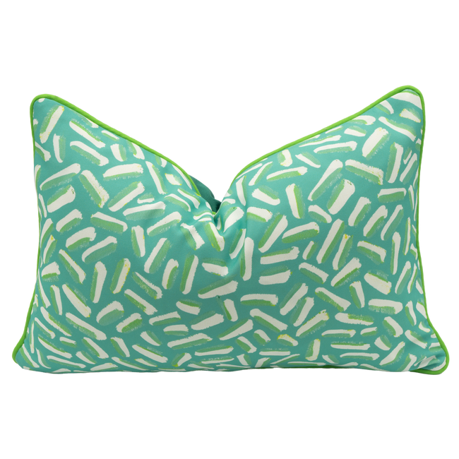 Milk Glass Zesty Citron Welt and Jade Backing Indoor Lumbar Pillow