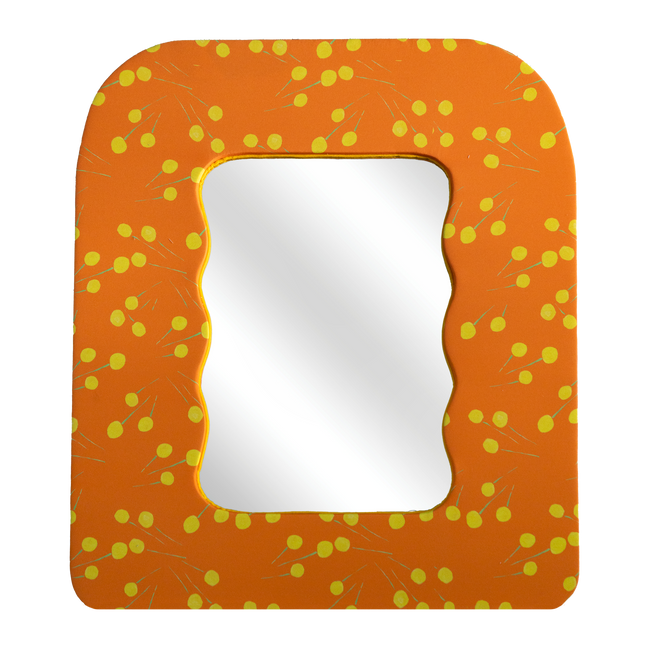 Orange Billy Buttons Upholstered Mirror