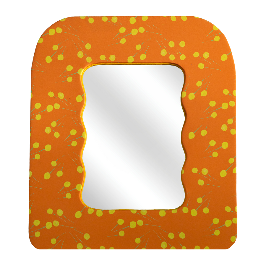Orange Billy Buttons Upholstered Mirror