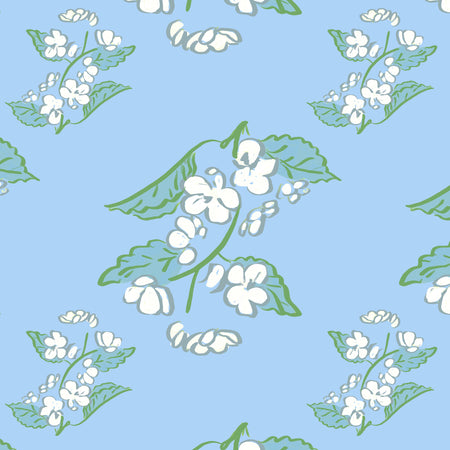 Powder Blue Breezy Blossoms Fabric