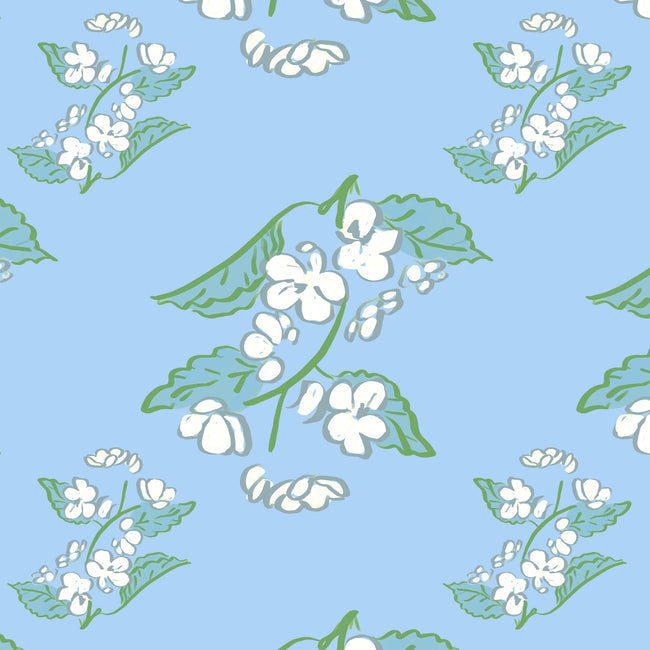 Powder Blue Breezy Blossoms Fabric