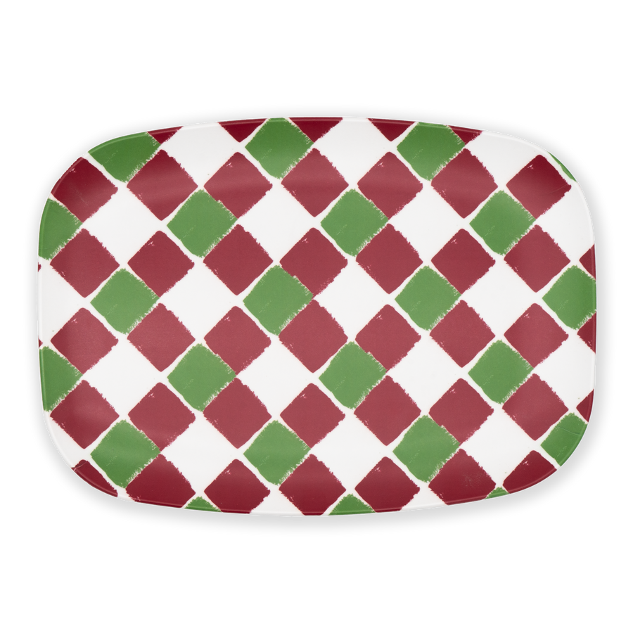 Red/White Diagonal Holiday Melamine Platter