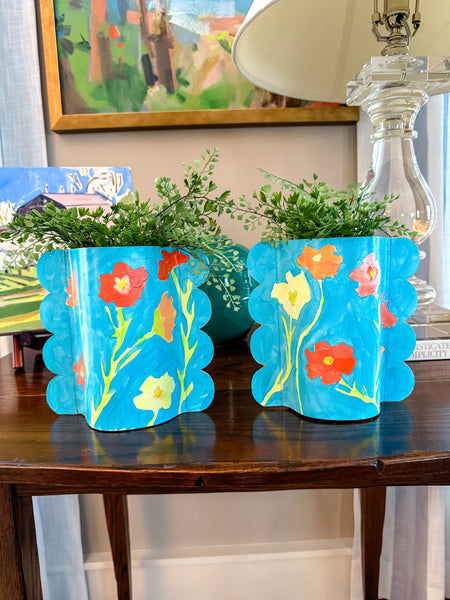 Sky Cosmos Hand-Painted Scalloped Vinyl Vase Sleeve Pair