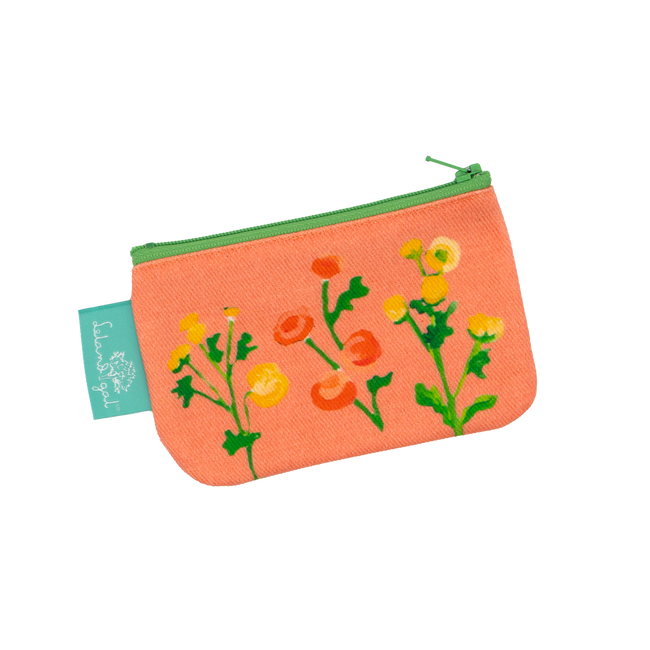 Soft Orange Ranunculus Canvas Zip Change Purse