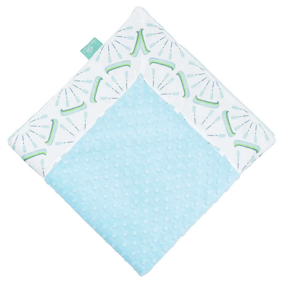 White Canoes with Aqua Minky Baby Blankie