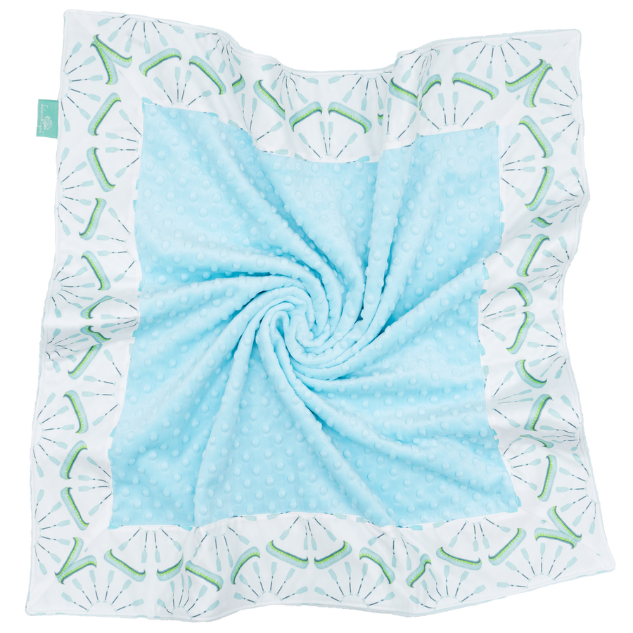 White Canoes with Aqua Minky Baby Blankie