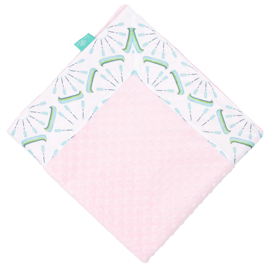 White Canoes with Baby Pink Minky Baby Blankie