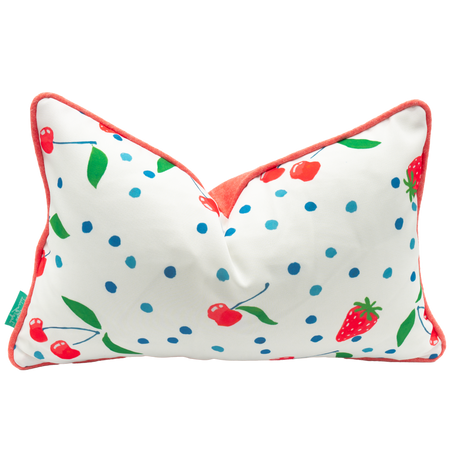 White Cherries and Berries/Salmon Back Indoor Lumbar Pillow