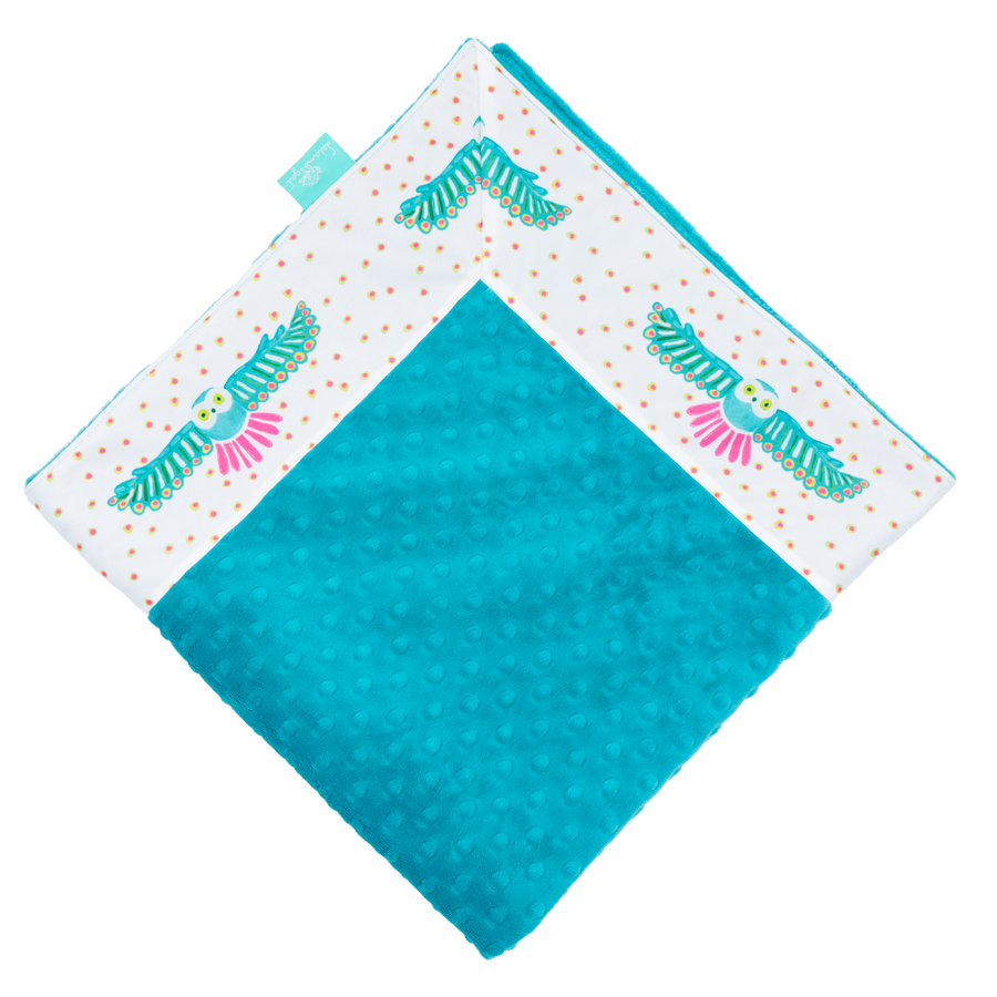 White Night Owl with Teal Minky Baby Blankie