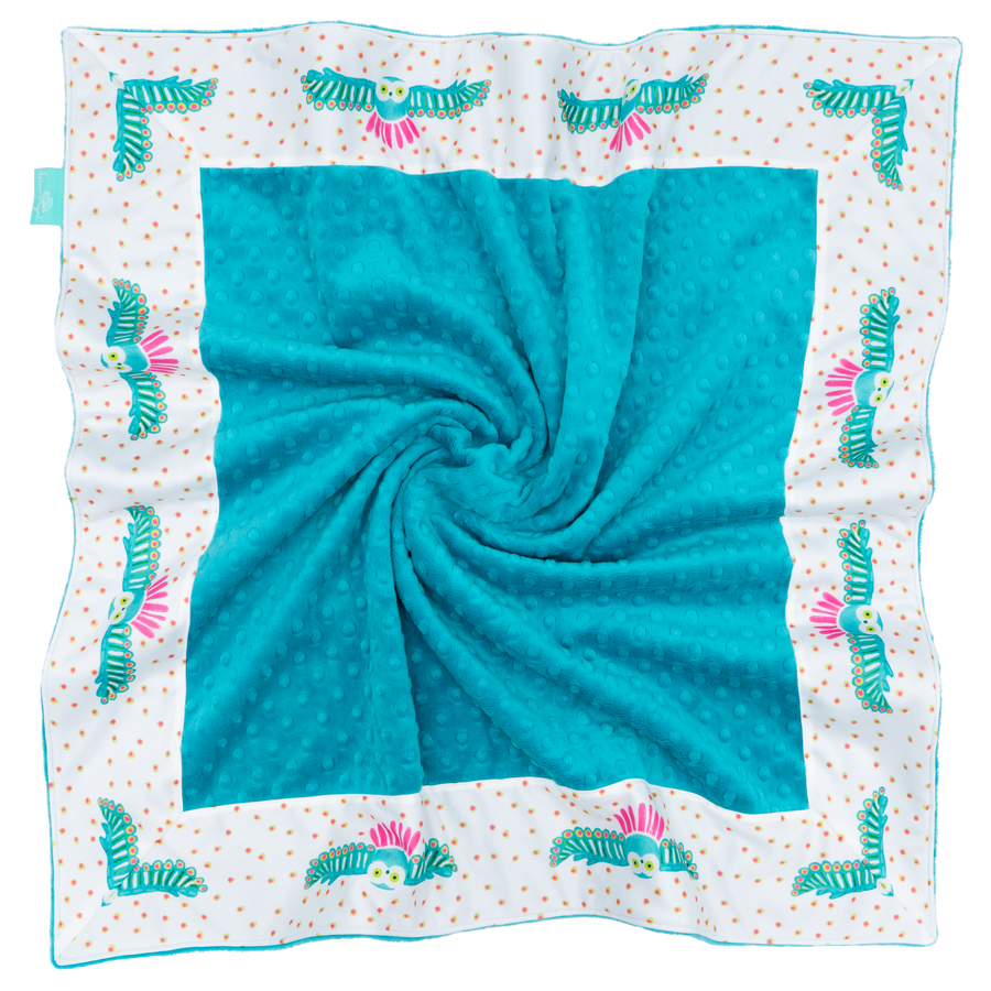 White Night Owl with Teal Minky Baby Blankie