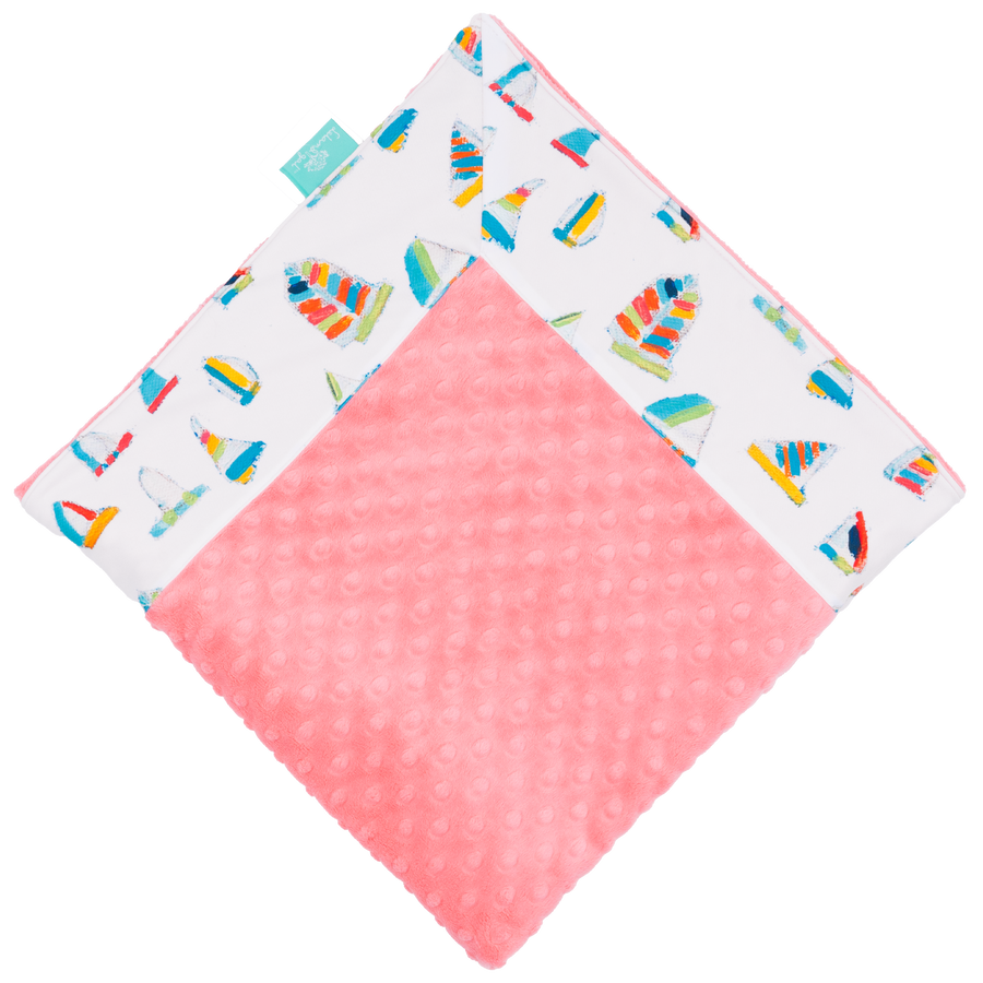 White Summer Sail with Coral Minky Baby Blankie