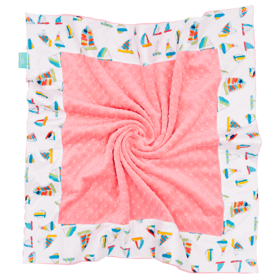 White Summer Sail with Coral Minky Baby Blankie