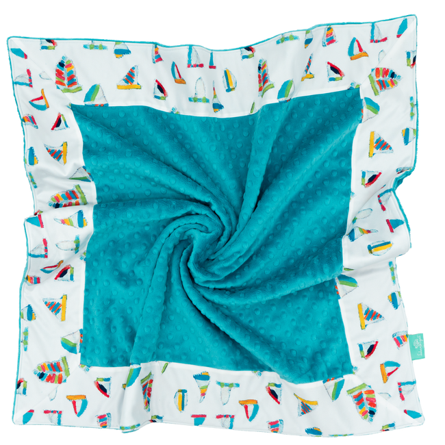 White Summer Sail with Teal Minky Baby Blankie