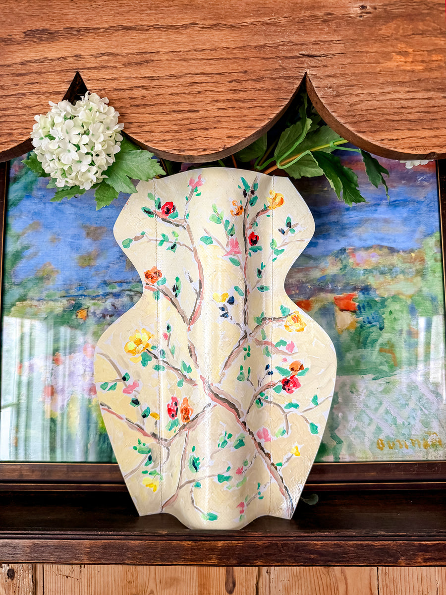 Nell Revel Smith Yellow Floral Hand-Painted Vinyl Ginger Jar Vase Sleeve