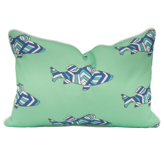 Seagreen with Blue and White Striped Perch Lumbar Pillow
