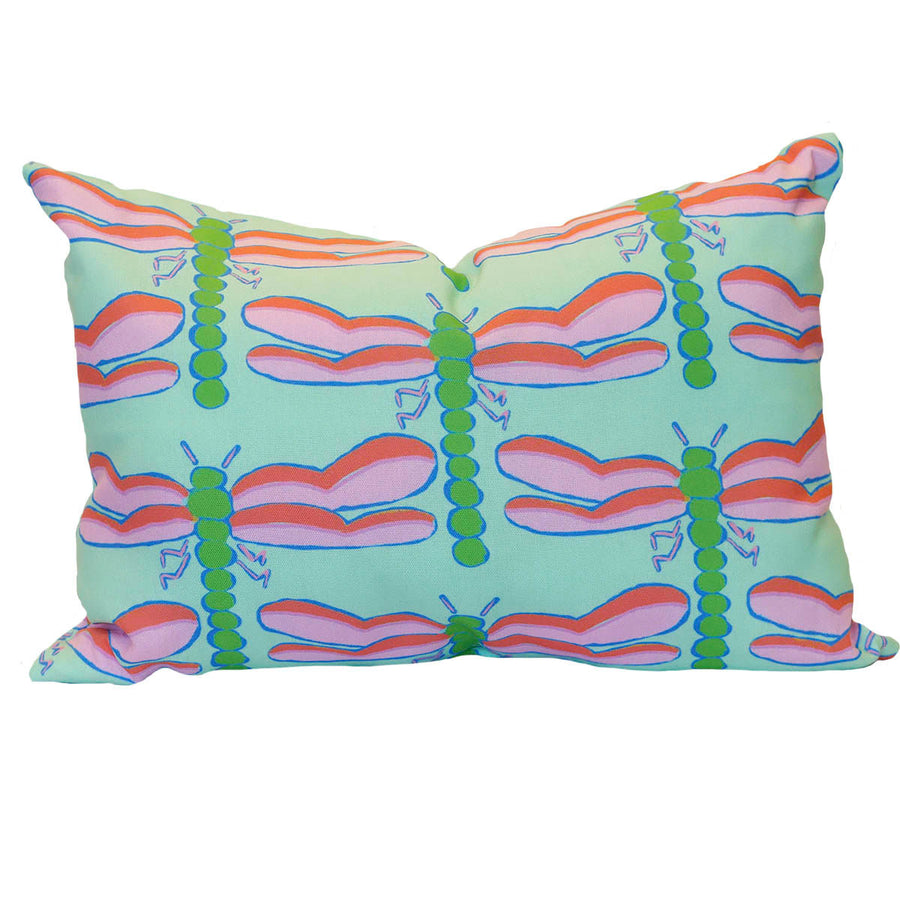 Seagreen Dragonfly Outdoor Lumbar Pillow