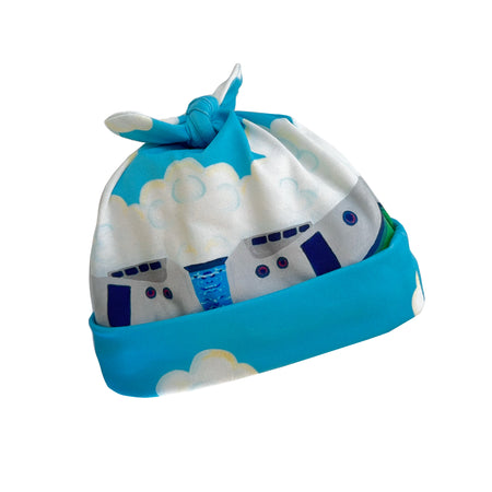 Clouds and Tugs Top Knot Baby Hat