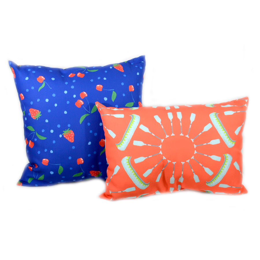 Sapphire Berries and Cherries Outdoor Square Pillow