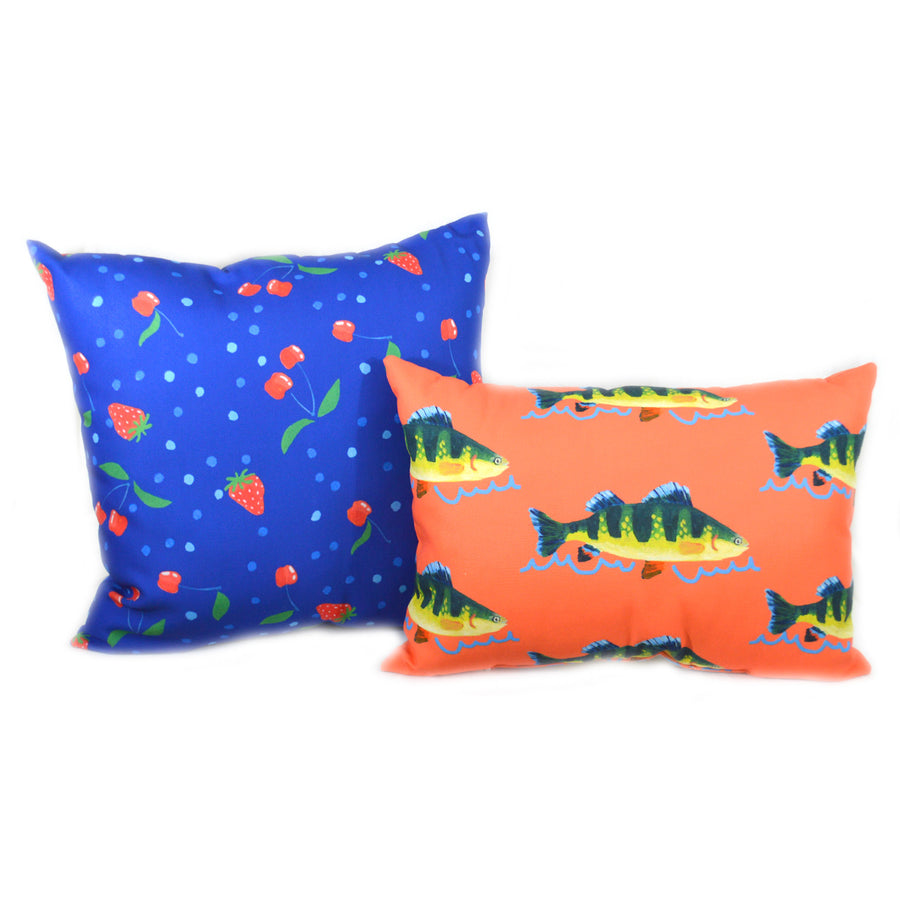 Sapphire Berries and Cherries Outdoor Square Pillow