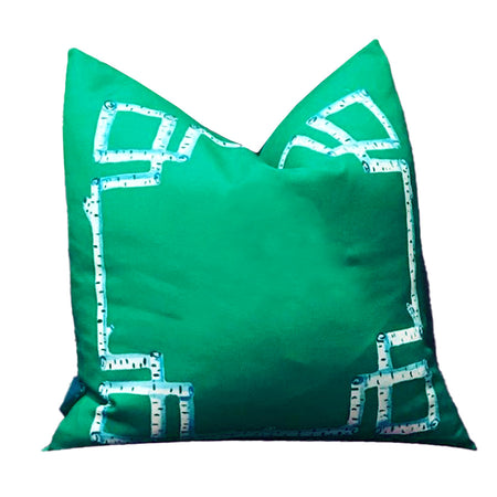 Emerald Birch Greek Key Outdoor Square Pillow