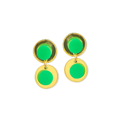 Mini Gold Emerald Circle Earrings