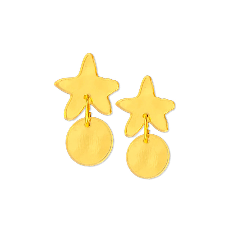 Gold Star and Circle Earrings